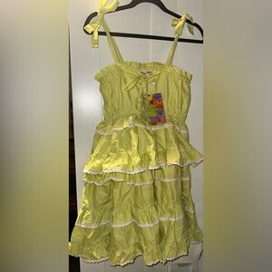 NWT Gipsy Queen Gingham Print Lace & Lime Green Mini Dress